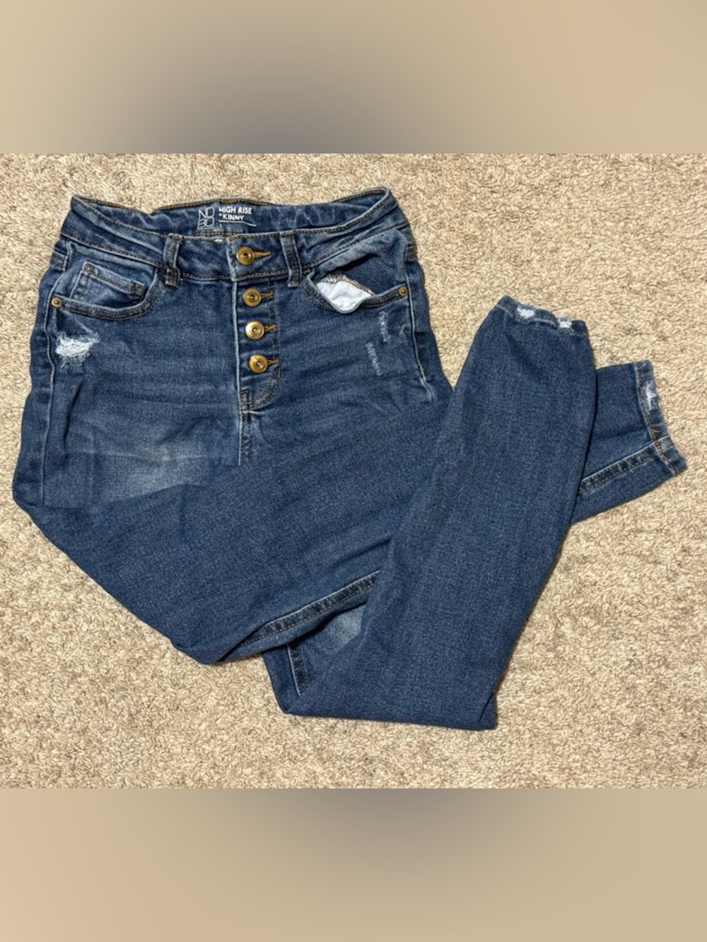 No Boundaries High Rise Skinny Jeans Button Fly Distressed Size 1